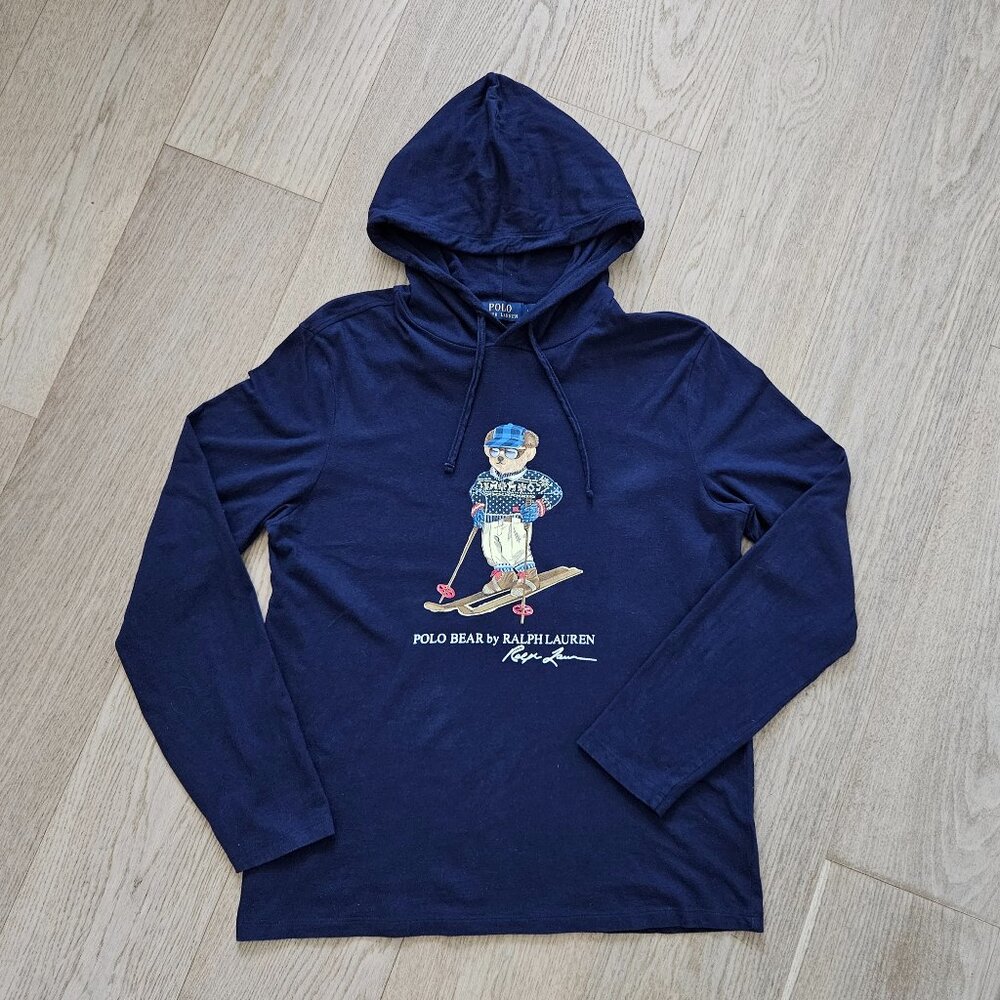 Polo Ralph Lauren Men's Ski Polo Bear Jersey Hooded T-Shirt – Size M, Navy